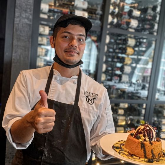 David in chef whites on the pastry section of a steakhouse